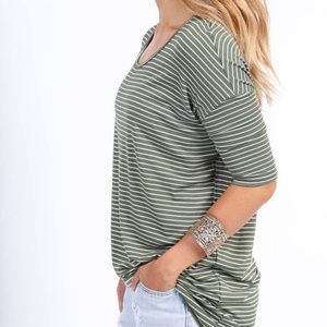 Hi-Lo Tee Olive and Ivory Stripe